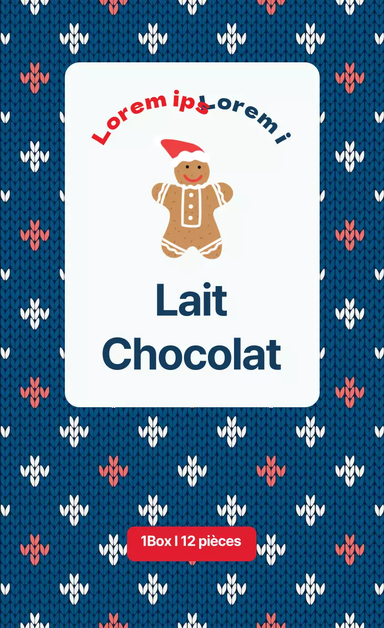 Étiquette d'emballage de chocolat de Noël à motif tricoté bleu et rouge