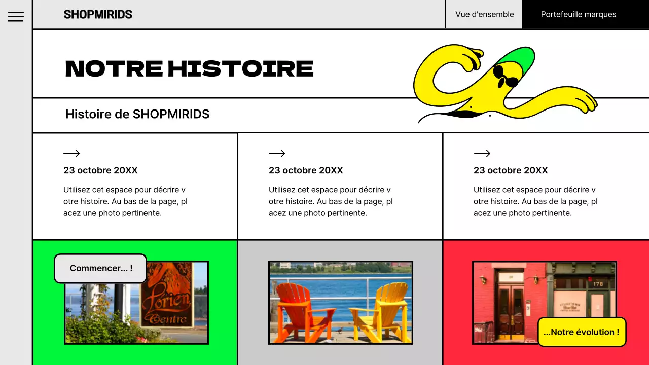 Illustration pop d'un concept de portefeuille de marques aux couleurs fluorescentes