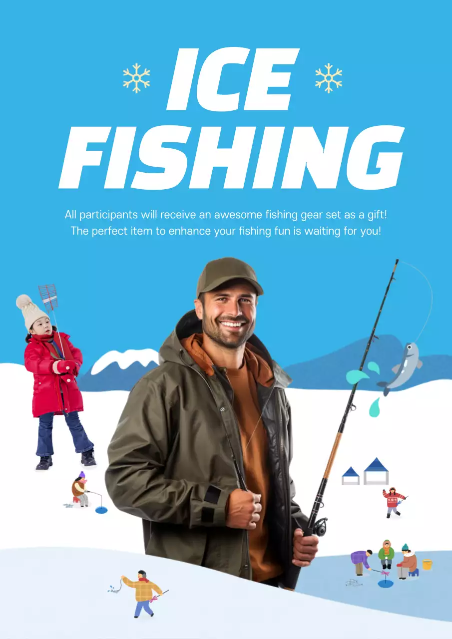 Blue Simple Ice Fishing Promotion Poster