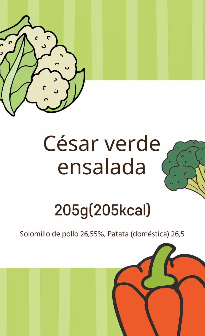 Etiqueta ilustrada verde naranja para ensaladas