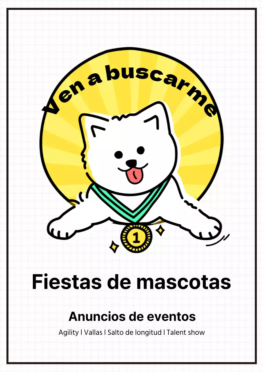 Blanco, limpio y bonito cartel promocional de un festival de mascotas
