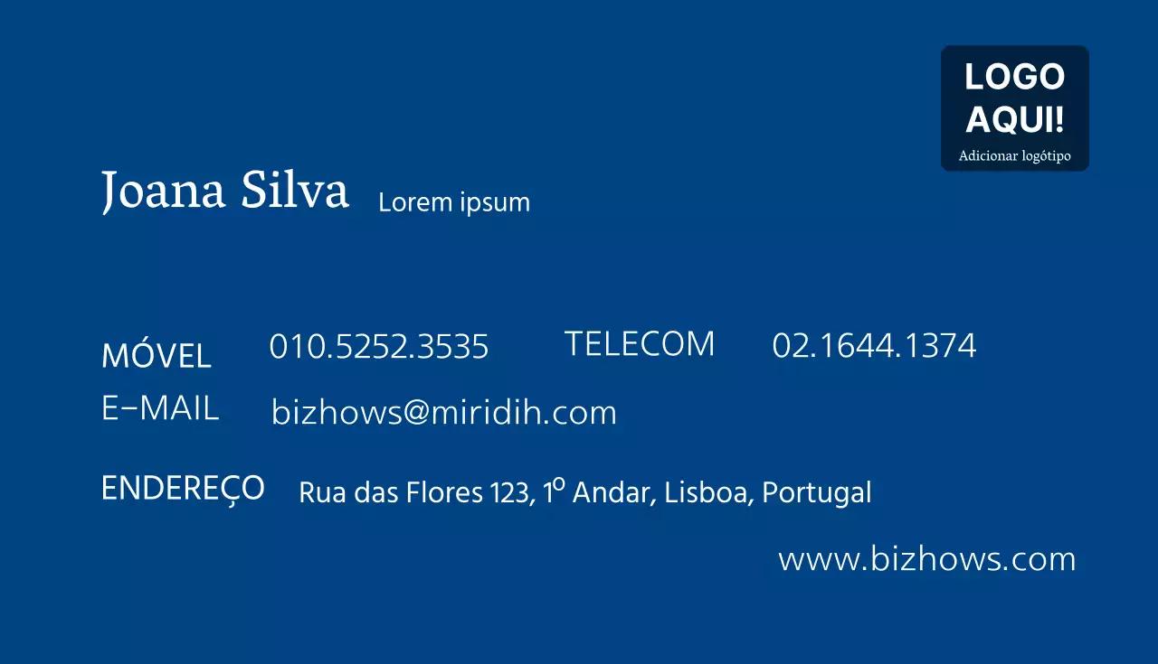 Cartão de visita azul simples