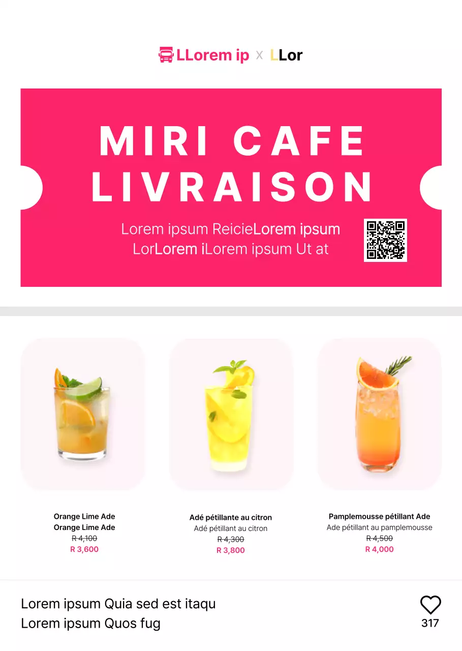 Affiche de café rose en forme de ticket