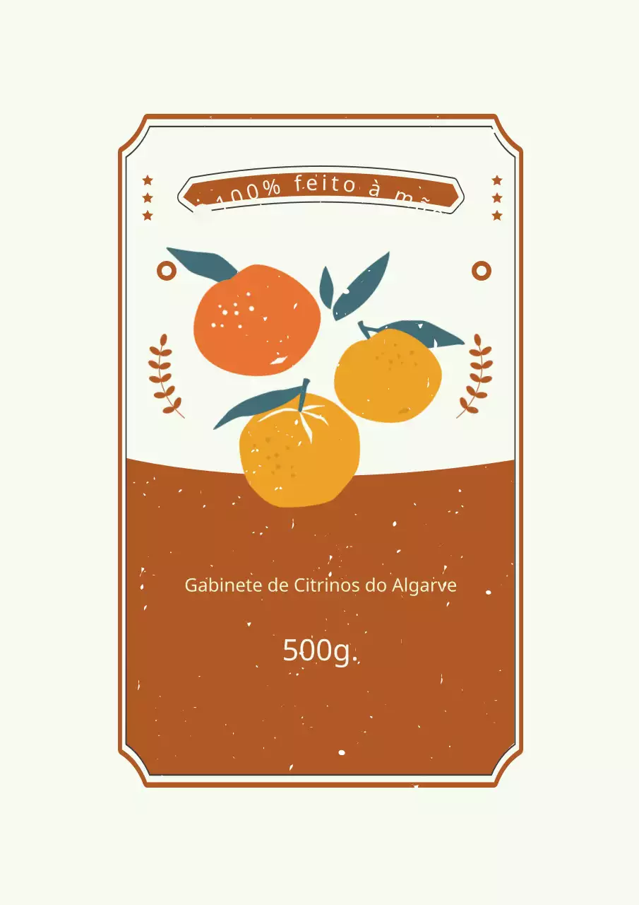 Cartaz de design de rótulo de compota de laranja com conceito vintage em castanho