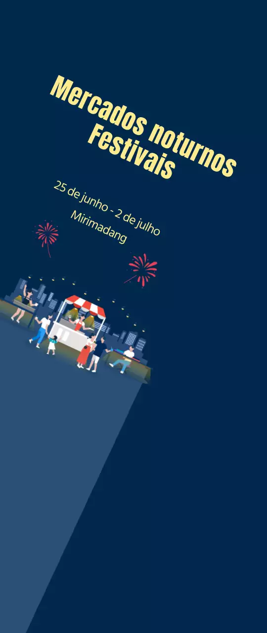 Promoção do festival do mercado noturno com fogo de artifício sobre fundo azul-marinho