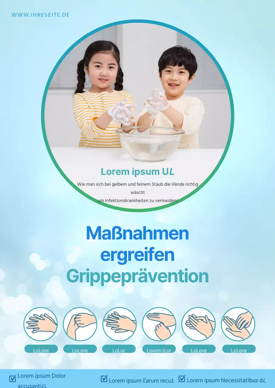 Grippeprävention durch Händewaschen mit einem leuchtenden, funkelnden, hellblauen Konzept