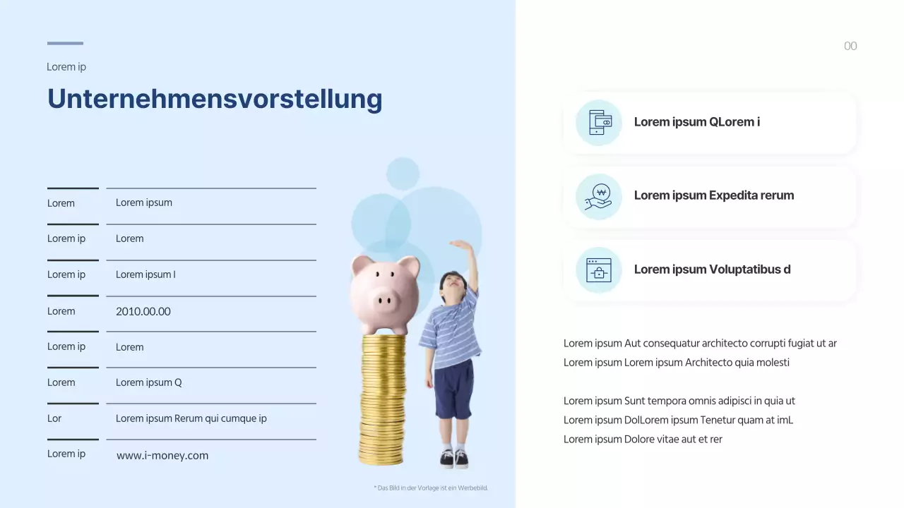 Investitionsvorschlag für Finanzapplikationen mit blauer Färbung