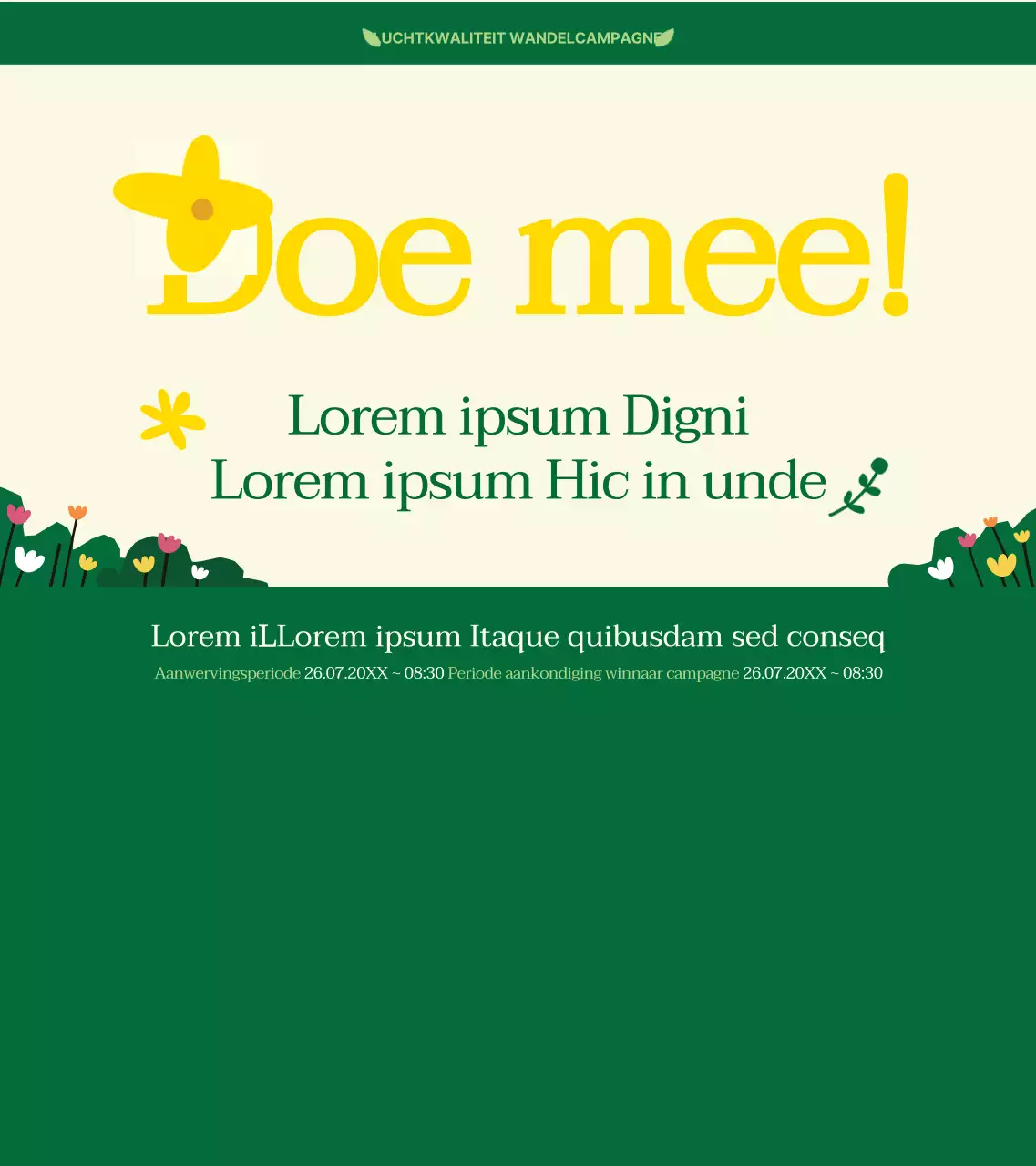 Over de groen-gele campagne Loop naar je werk in een schone stijl