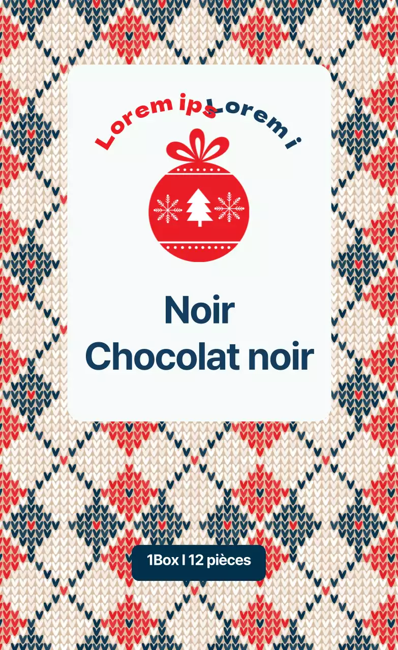 Étiquette d'emballage de chocolat de Noël à motif tricoté rouge et bleu marine