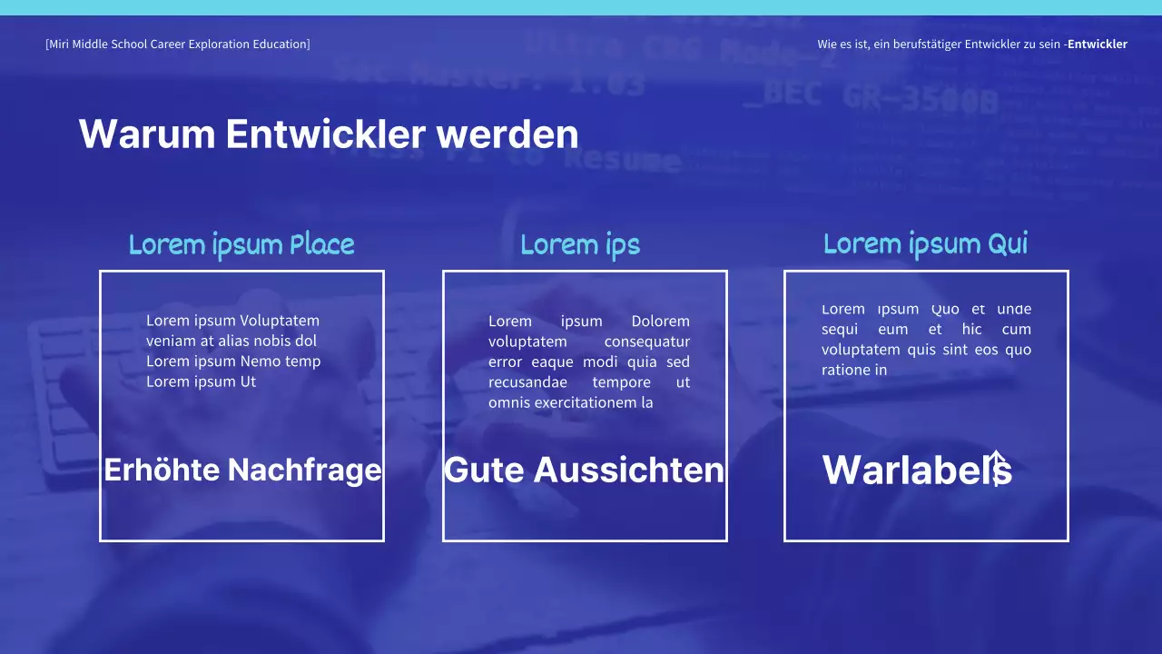 Ausbildung für blau getönte Entwickler zur Berufsfindung