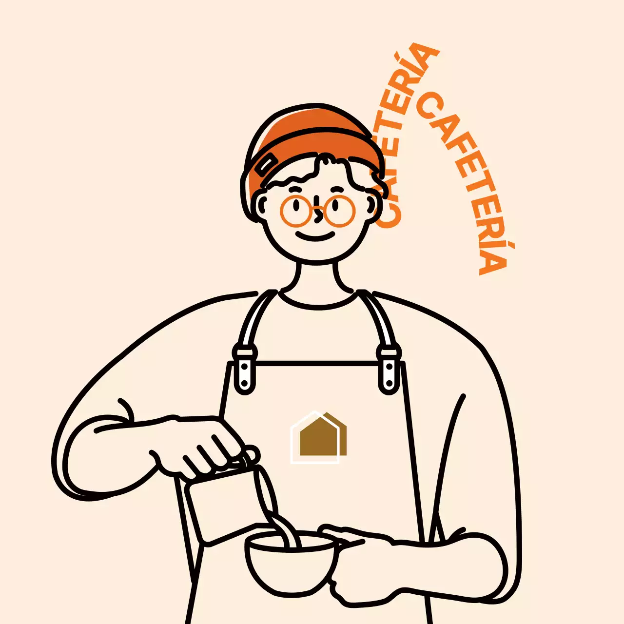 Pegatina con ilustración de barista en marfil y azul