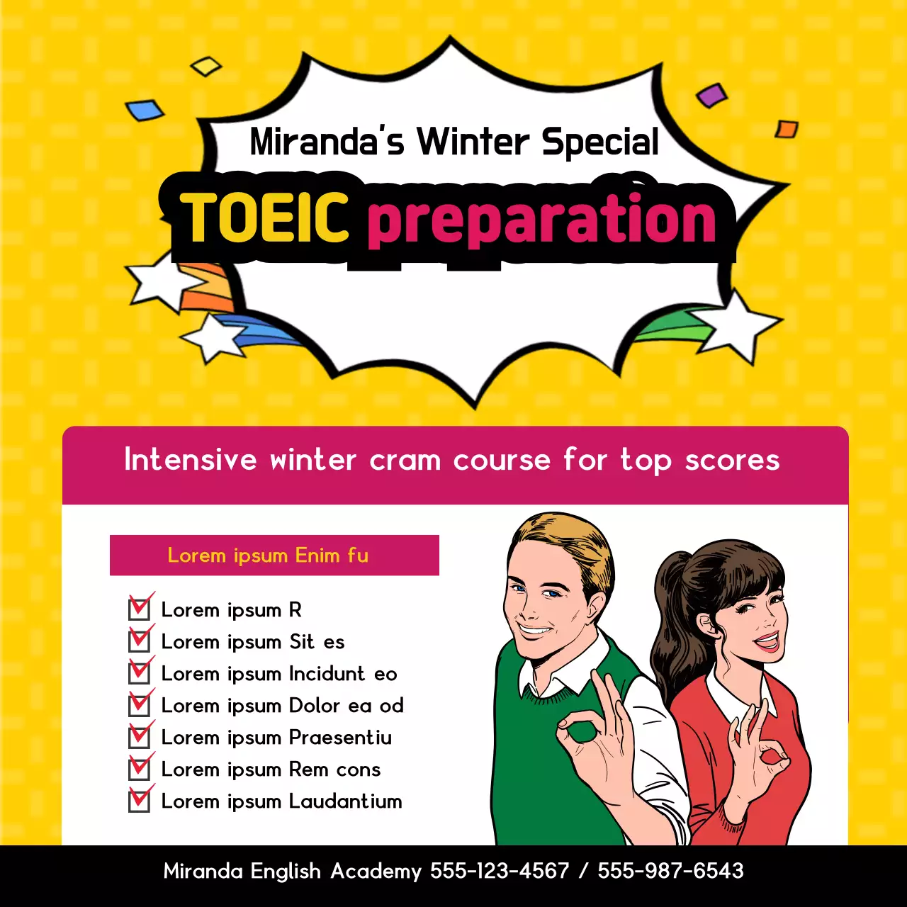 Biểu ngữ quảng cáo Toeic truyện tranh màu vàng