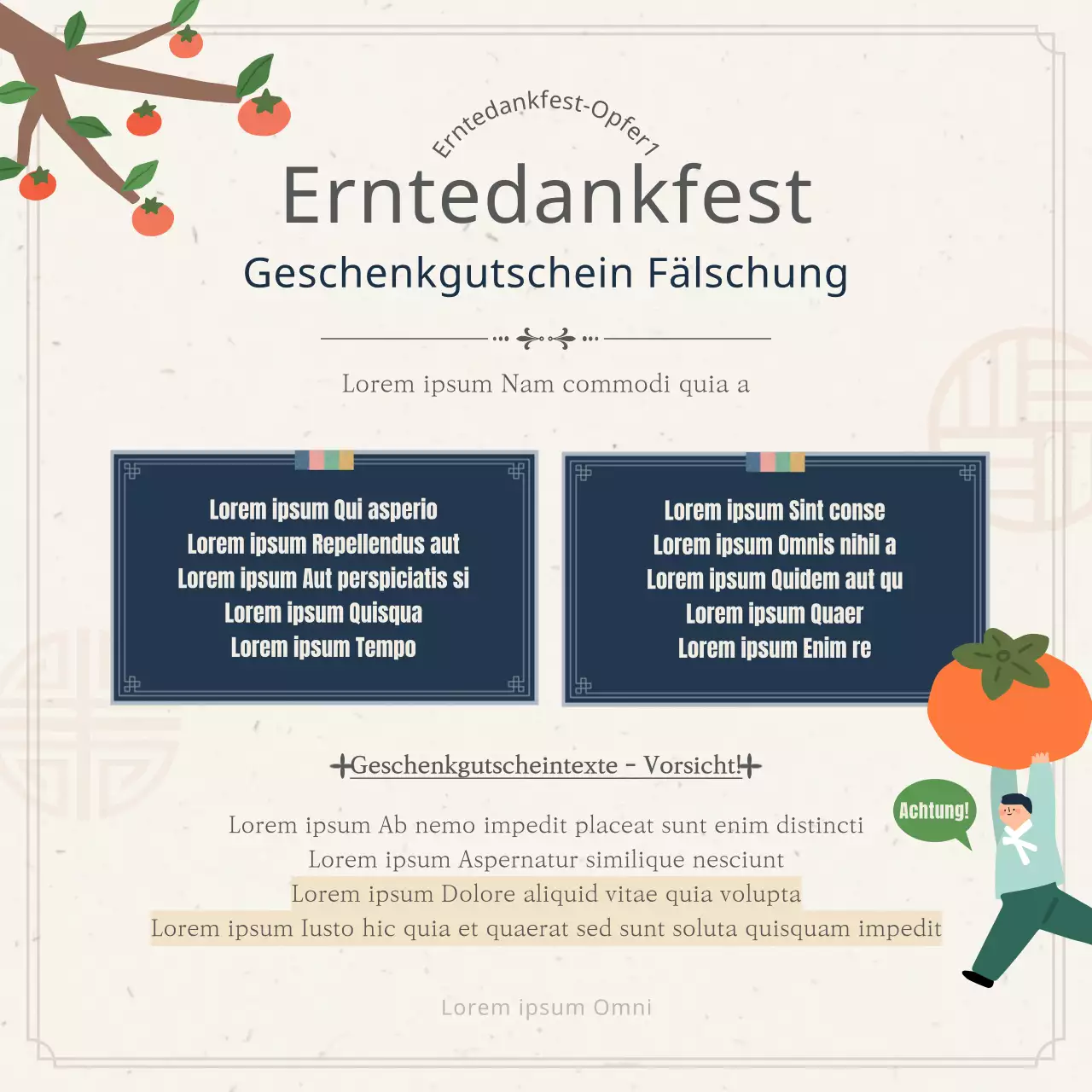 Achten Sie auf marineblaue und beigefarbene Thanksgiving-Gutscheine