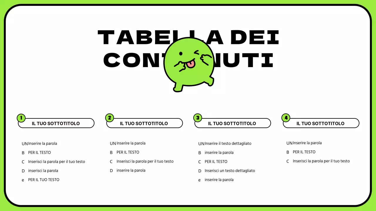 Simpatici personaggi in chartreuse e un layout pulito