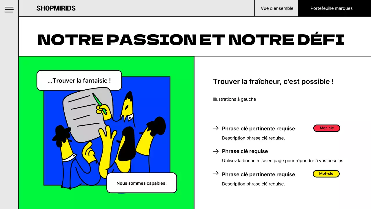 Illustration pop d'un concept de portefeuille de marques aux couleurs fluorescentes