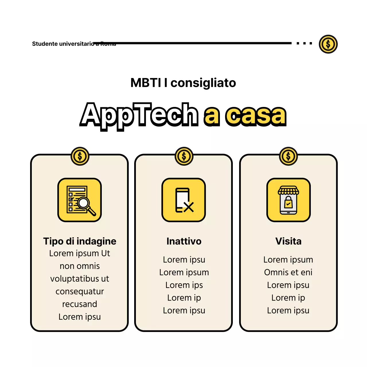 Magliette di studenti universitari con simpatiche illustrazioni gialle