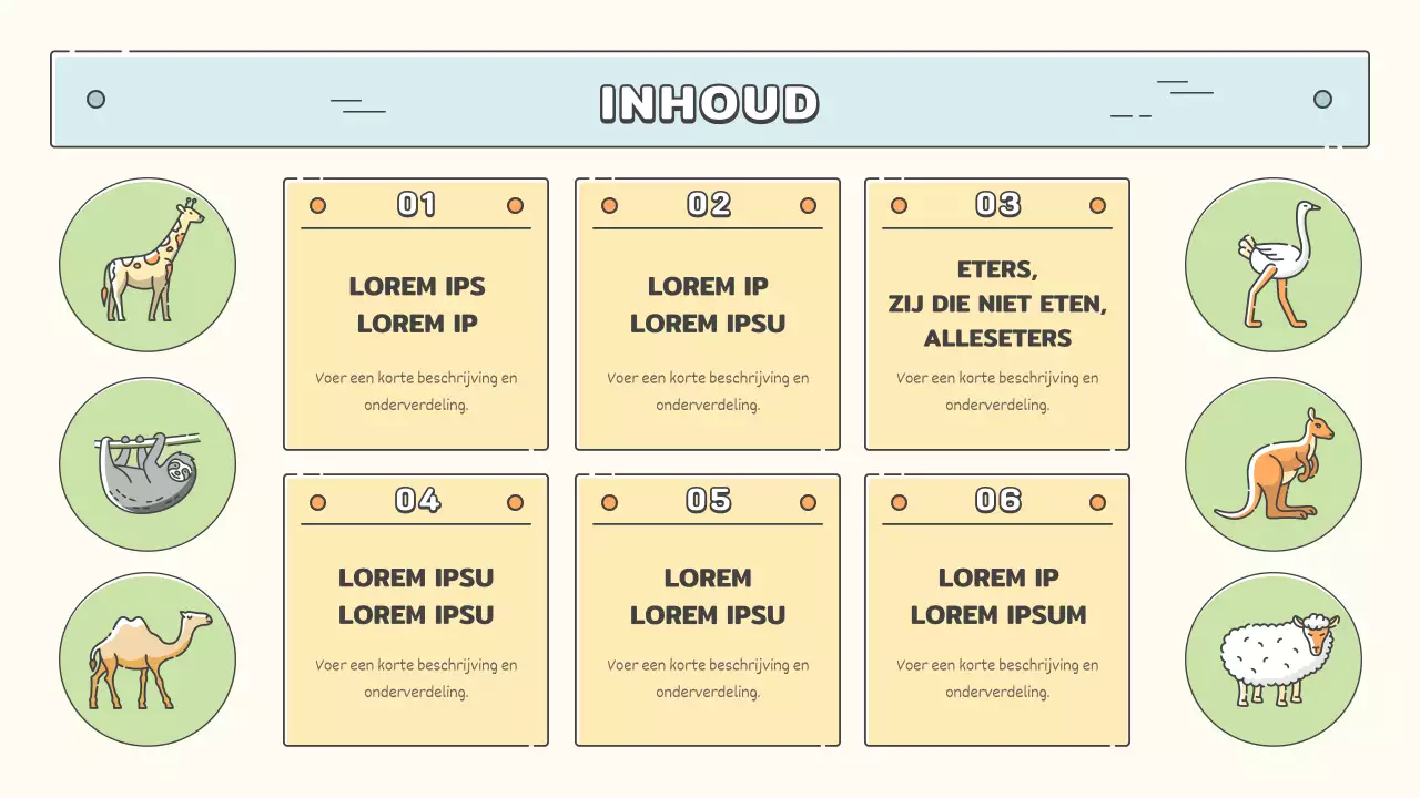 Dierentuin educatief materiaal in pasteltinten geel, chartreuse en lichtblauw