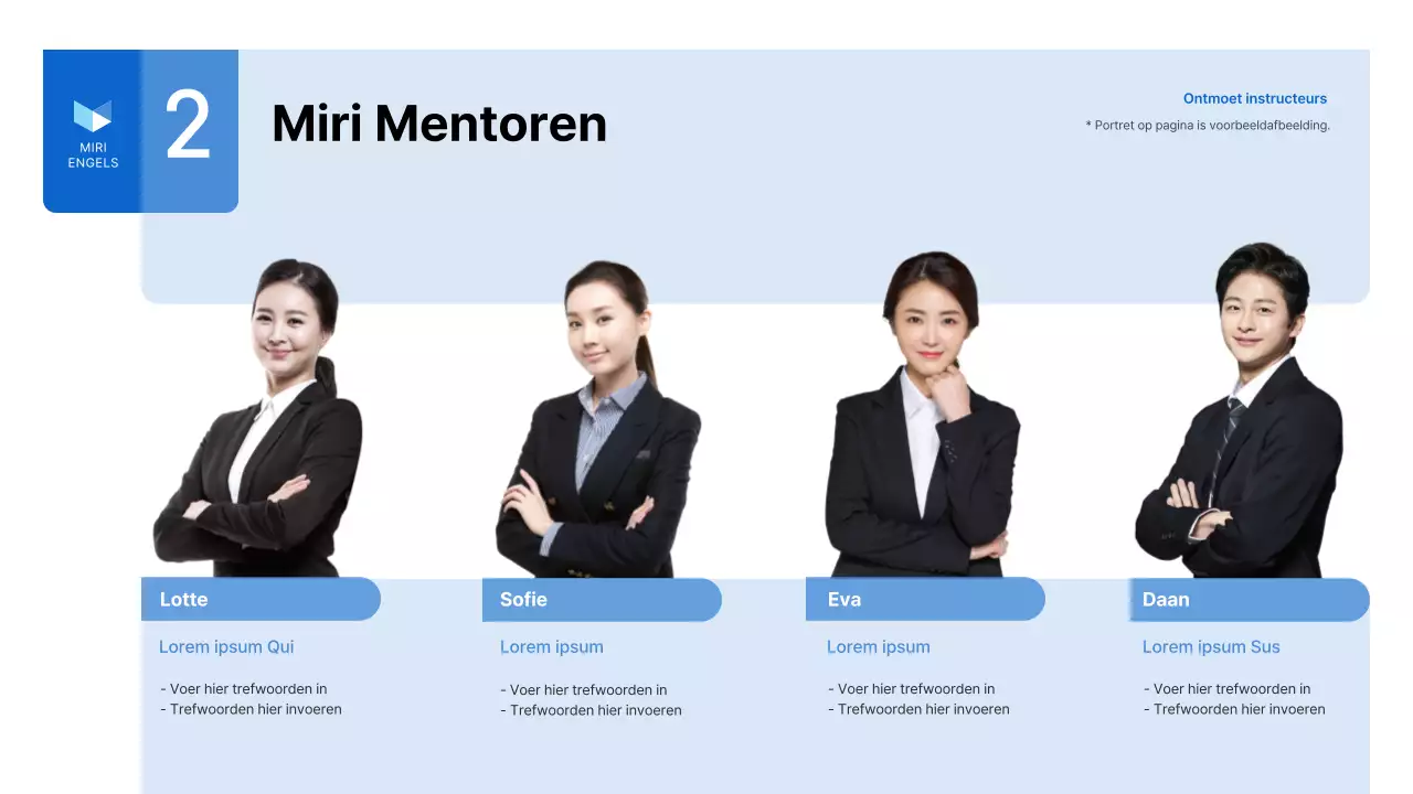 Een eenvoudige blauw-witte zakelijke prospectus voor een Engelse taalschool