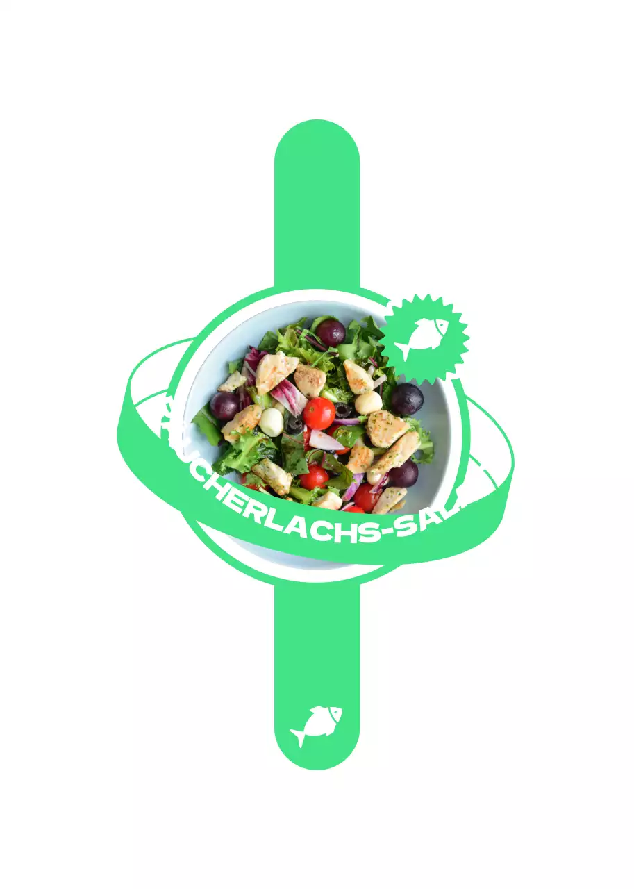 Fluoreszierende, hippe Salat-Menüführung im Planetendesign