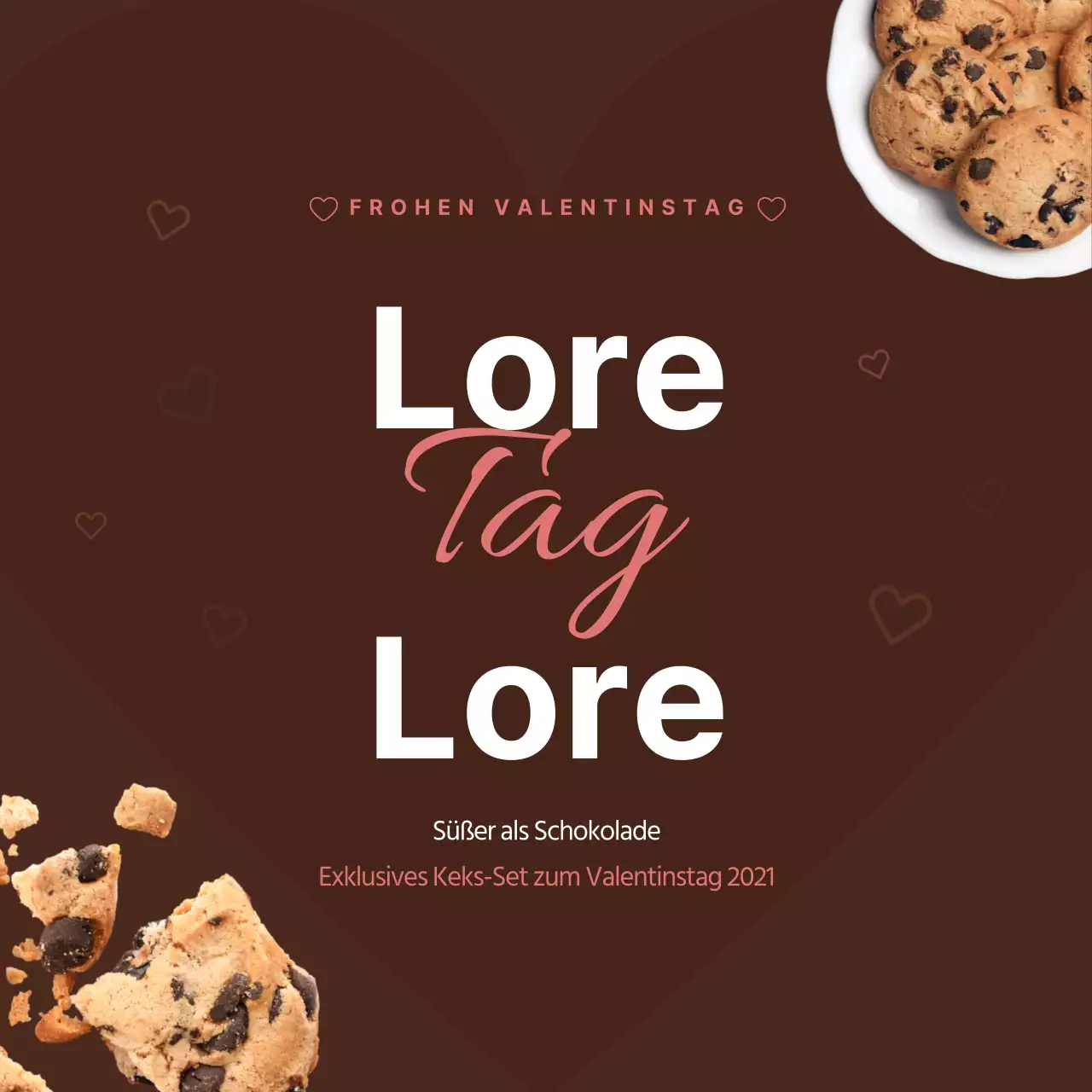 Braune und weiße Schokoladenkekse für den Valentinstag Event