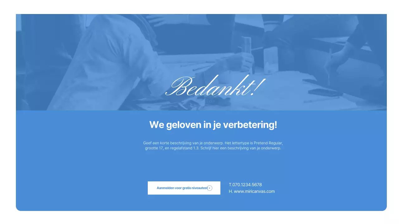 Een eenvoudige blauw-witte zakelijke prospectus voor een Engelse taalschool