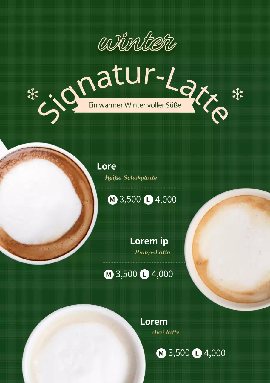 Ein sauberes Plakat mit einer winterlichen Getränkekarte