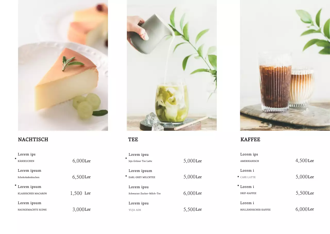 Eine Café-Menütafel mit einem sauberen Fotolayout