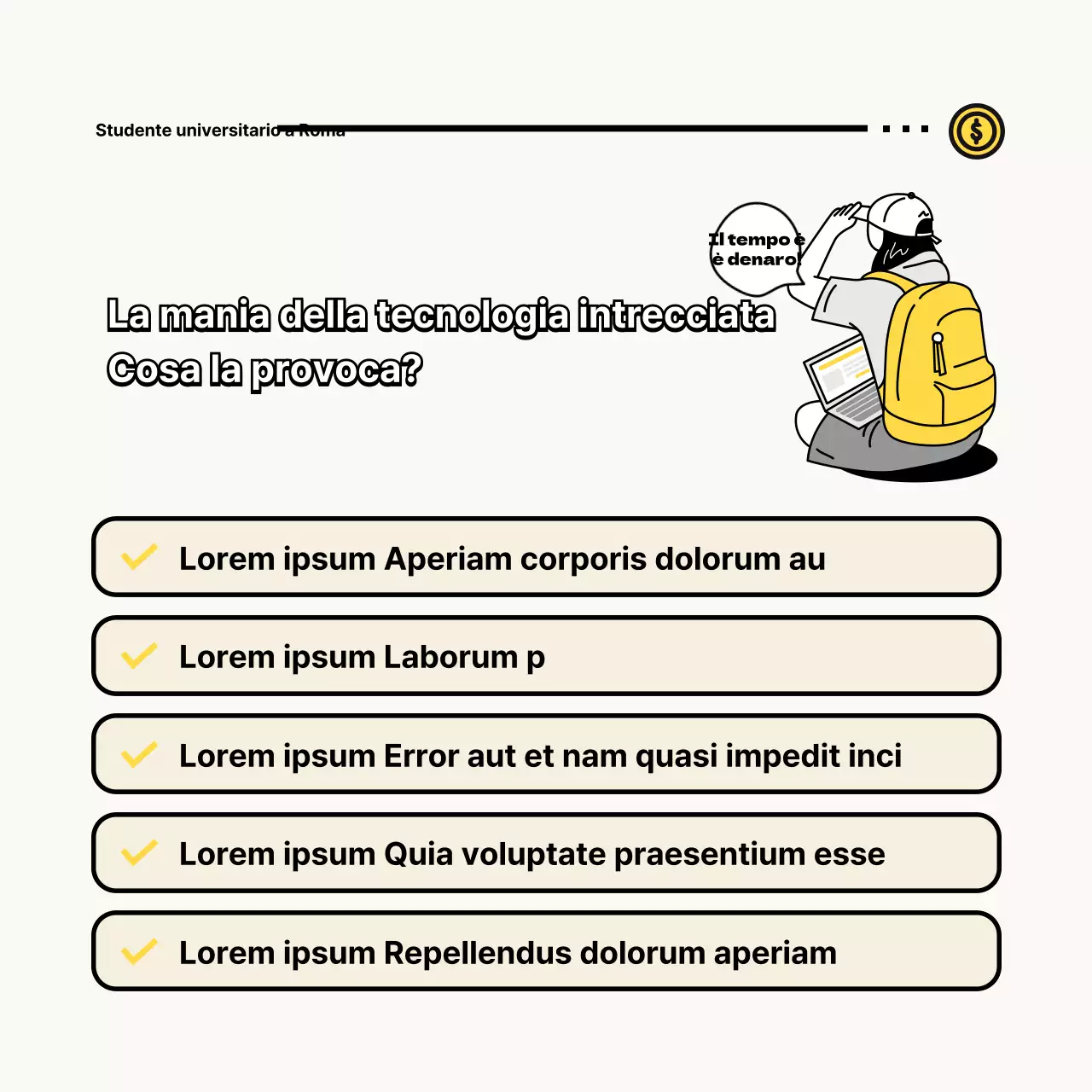 Magliette di studenti universitari con simpatiche illustrazioni gialle