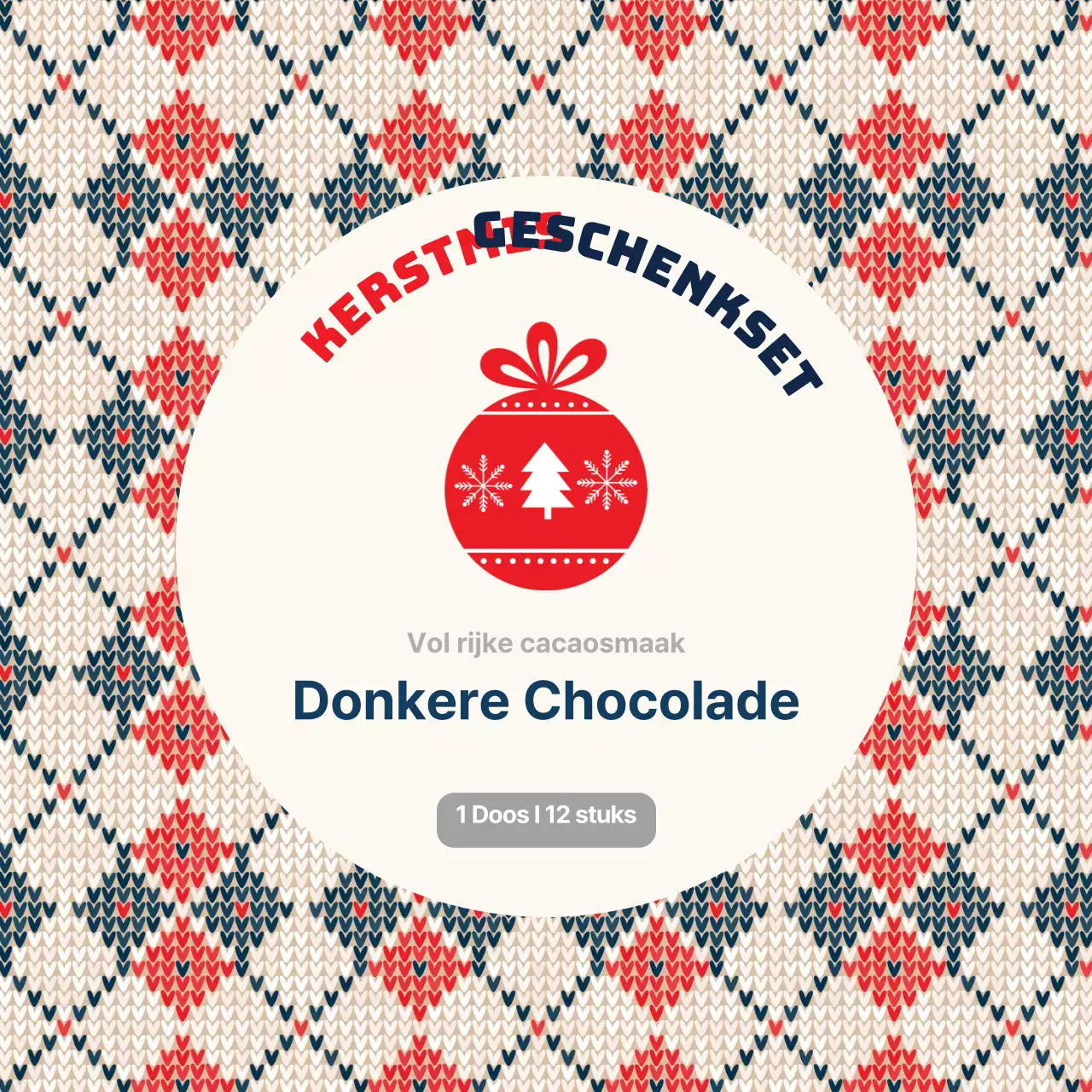 Ivoor rood marine blauw gebreid patroon chocolade kerstverpakking label