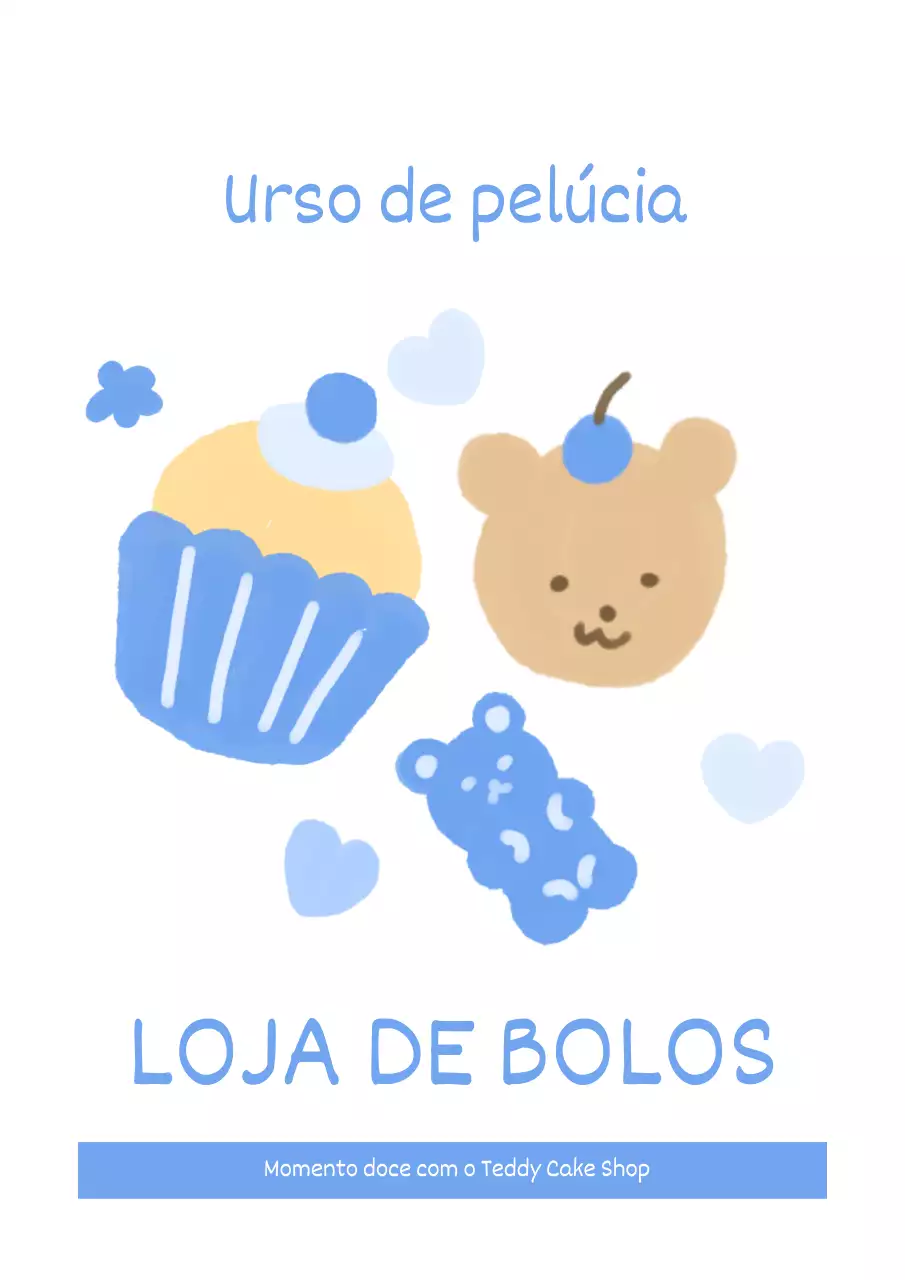 Autocolante promocional para interior de pastelaria com ilustrações giras em azul