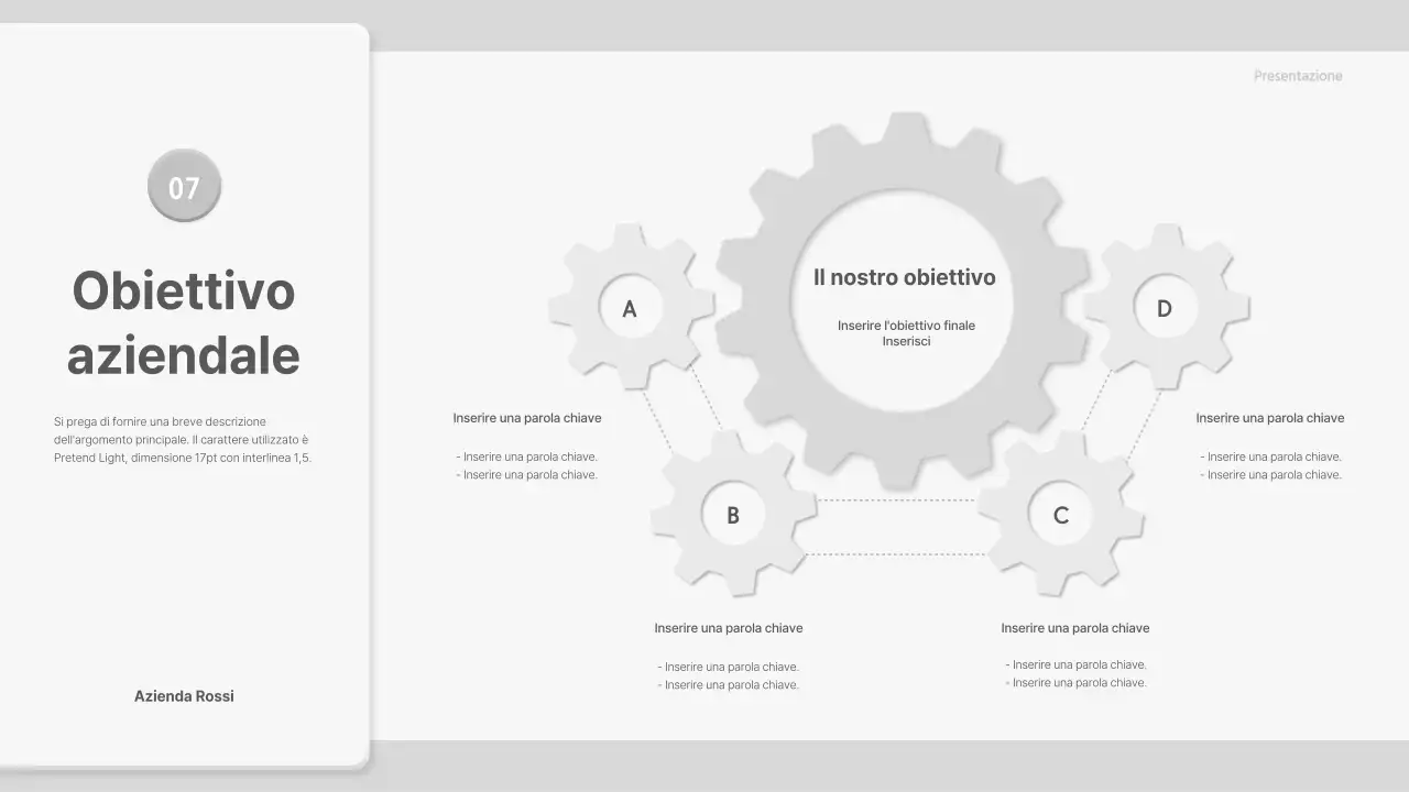 Proposta con elementi ingranaggi grigi e tridimensionali