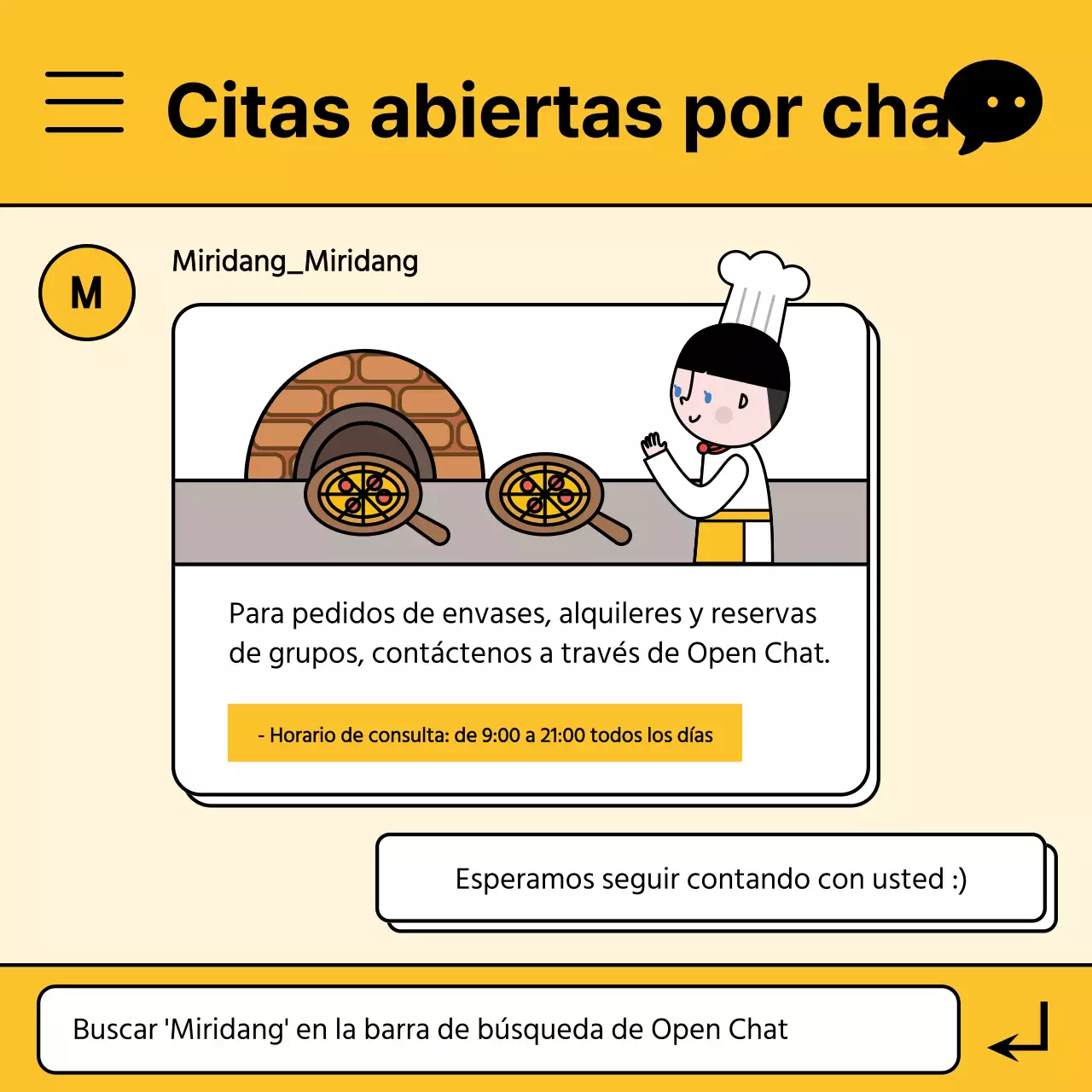 Ventana de chat amarilla para las citas de chat abiertas