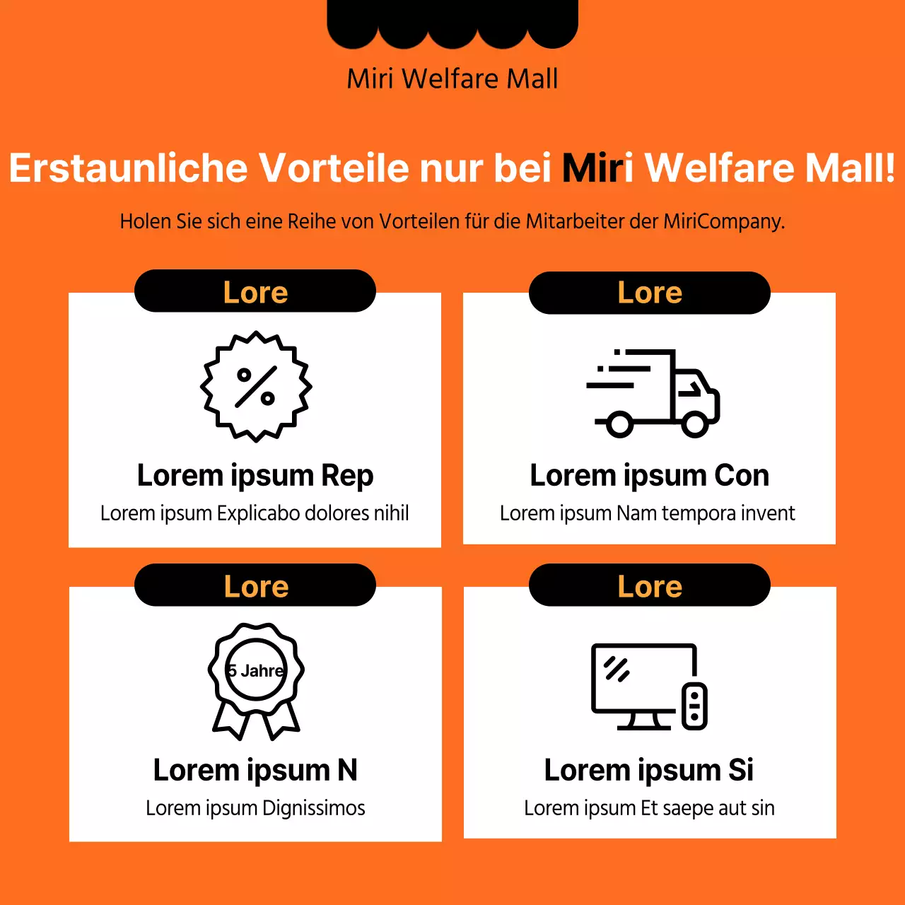 Eröffnung eines sauberen, schwarz-orangefarbenen Sozialkaufhauses