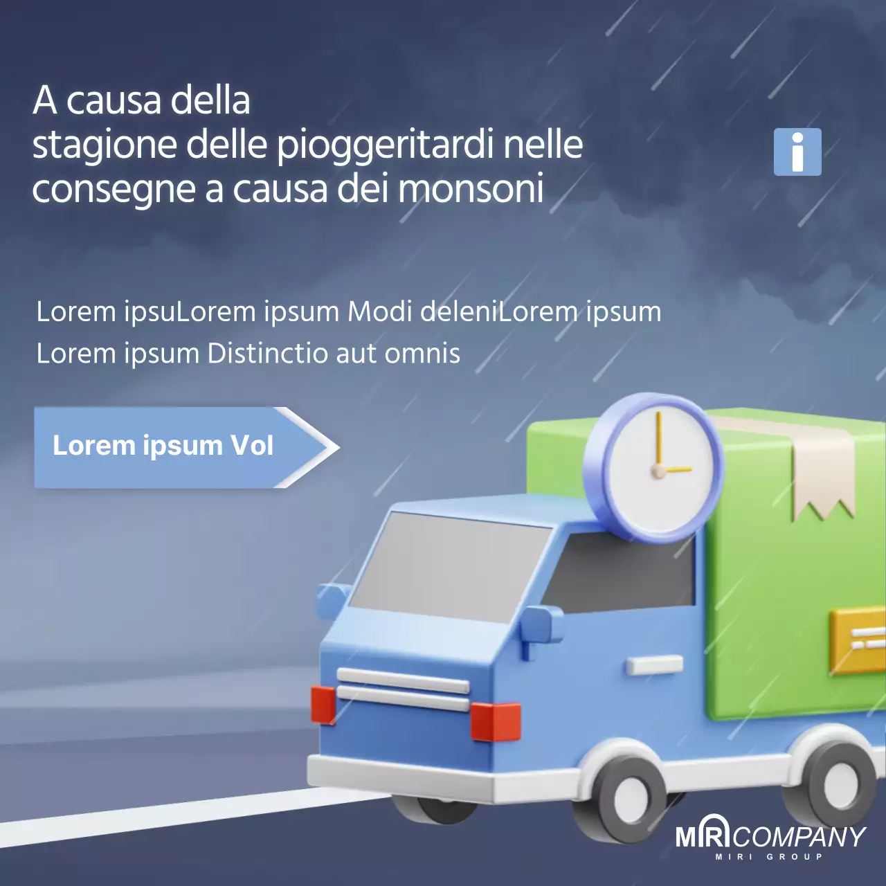 Un semplice avviso di ritardo di consegna in blu navy e azzurro