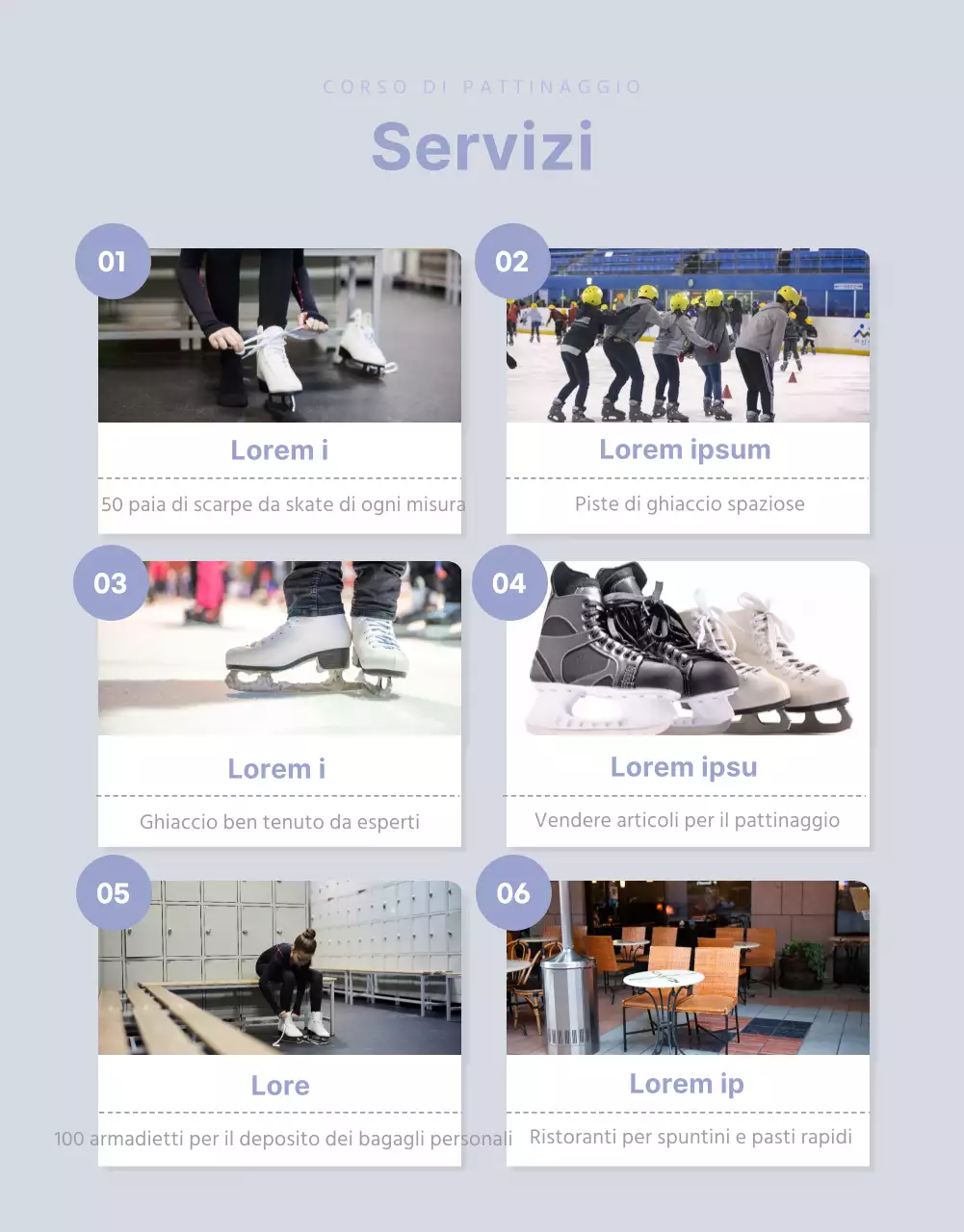 Lezione di pattinaggio di ispirazione invernale in bianco con accenti malva.