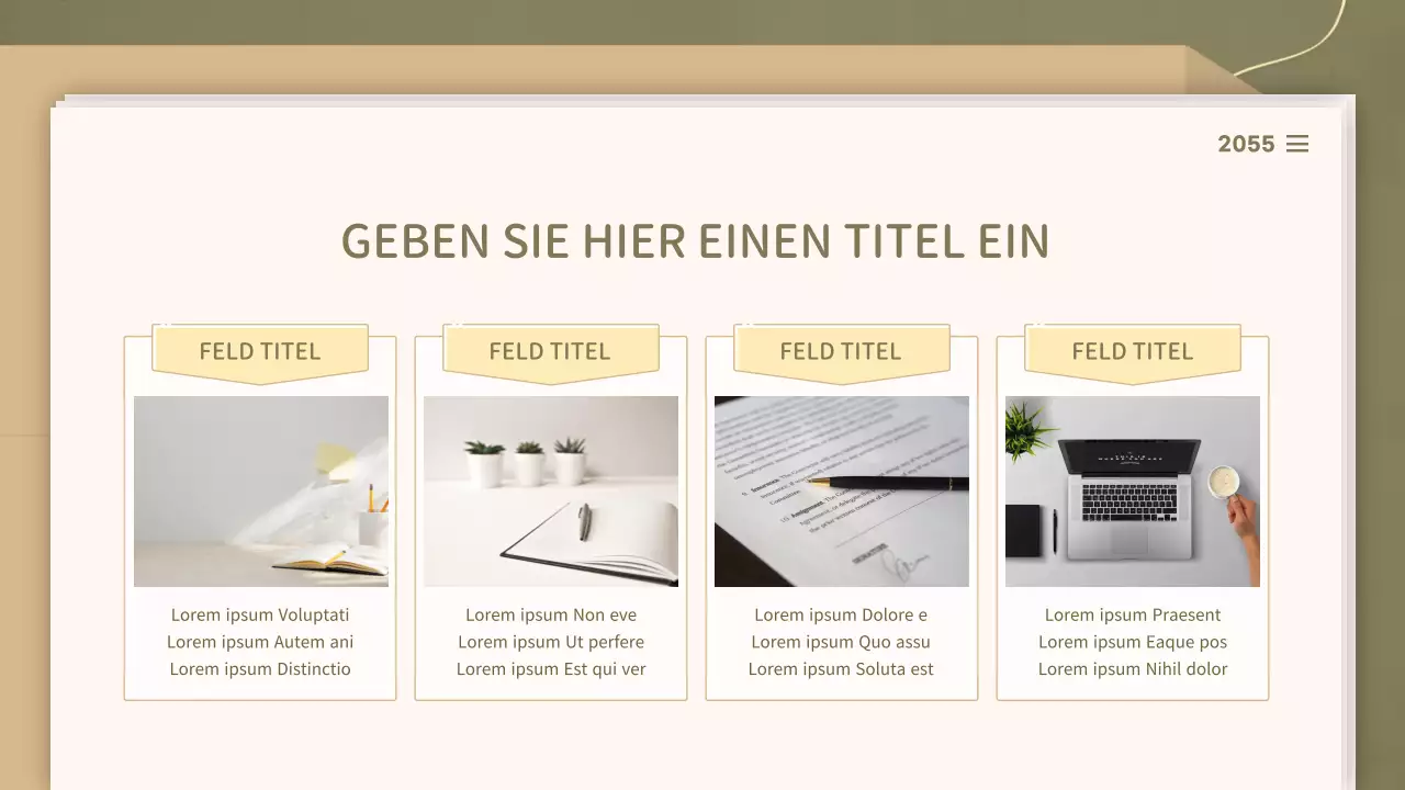 Für Präsentationen mit einem klaren Dokumentenkonzept in Oliv- und Beigetönen