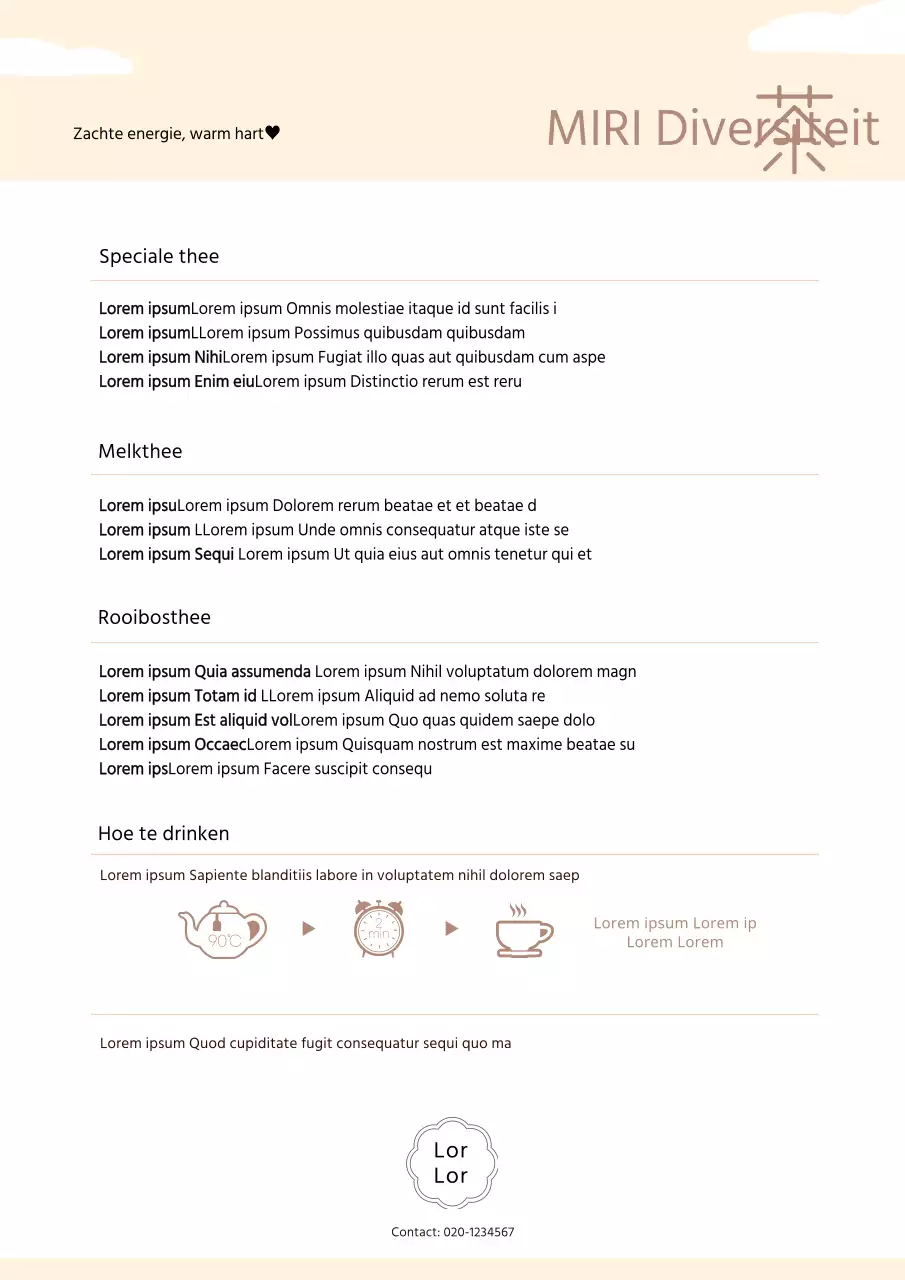 Schattige theeposter met ivoorkleurige achtergrond