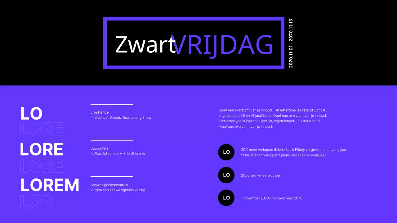 Zwarte vrijdag evenementenplanner voor winkelcentrum in zwart en paars