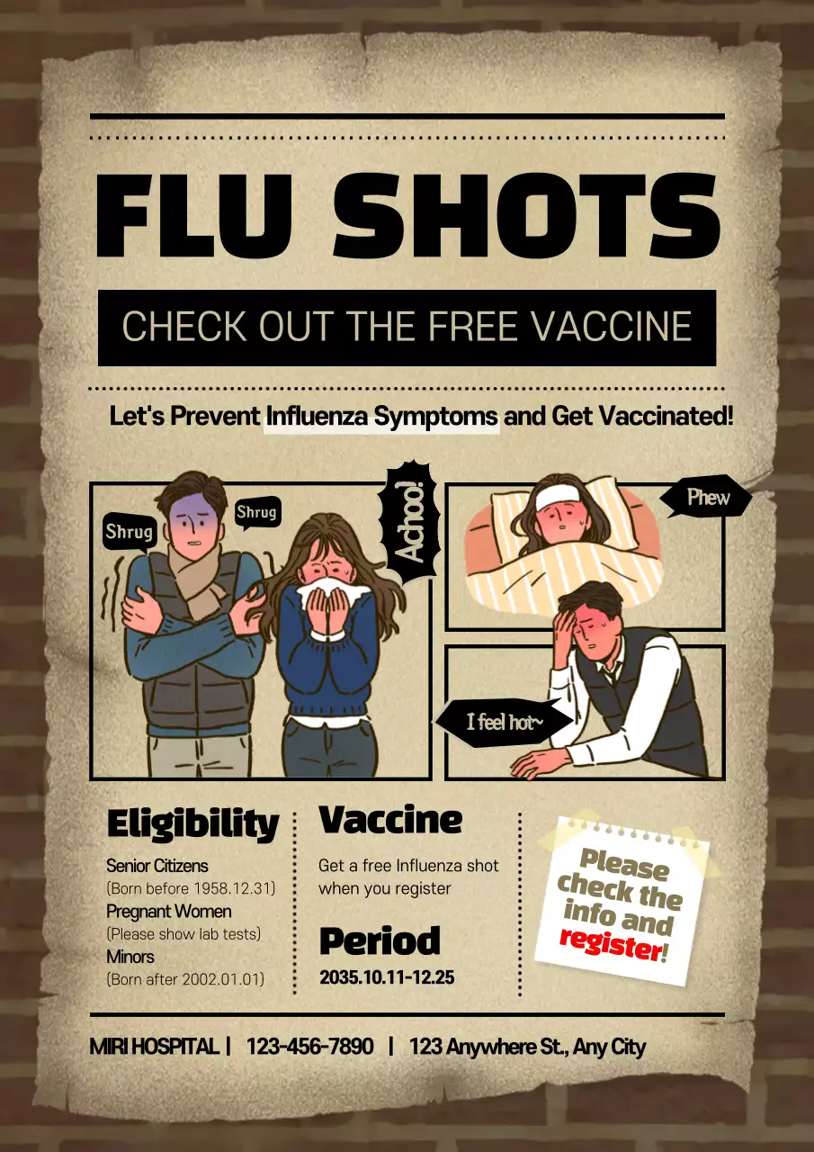 Beige Retro Flu Announcement Poster