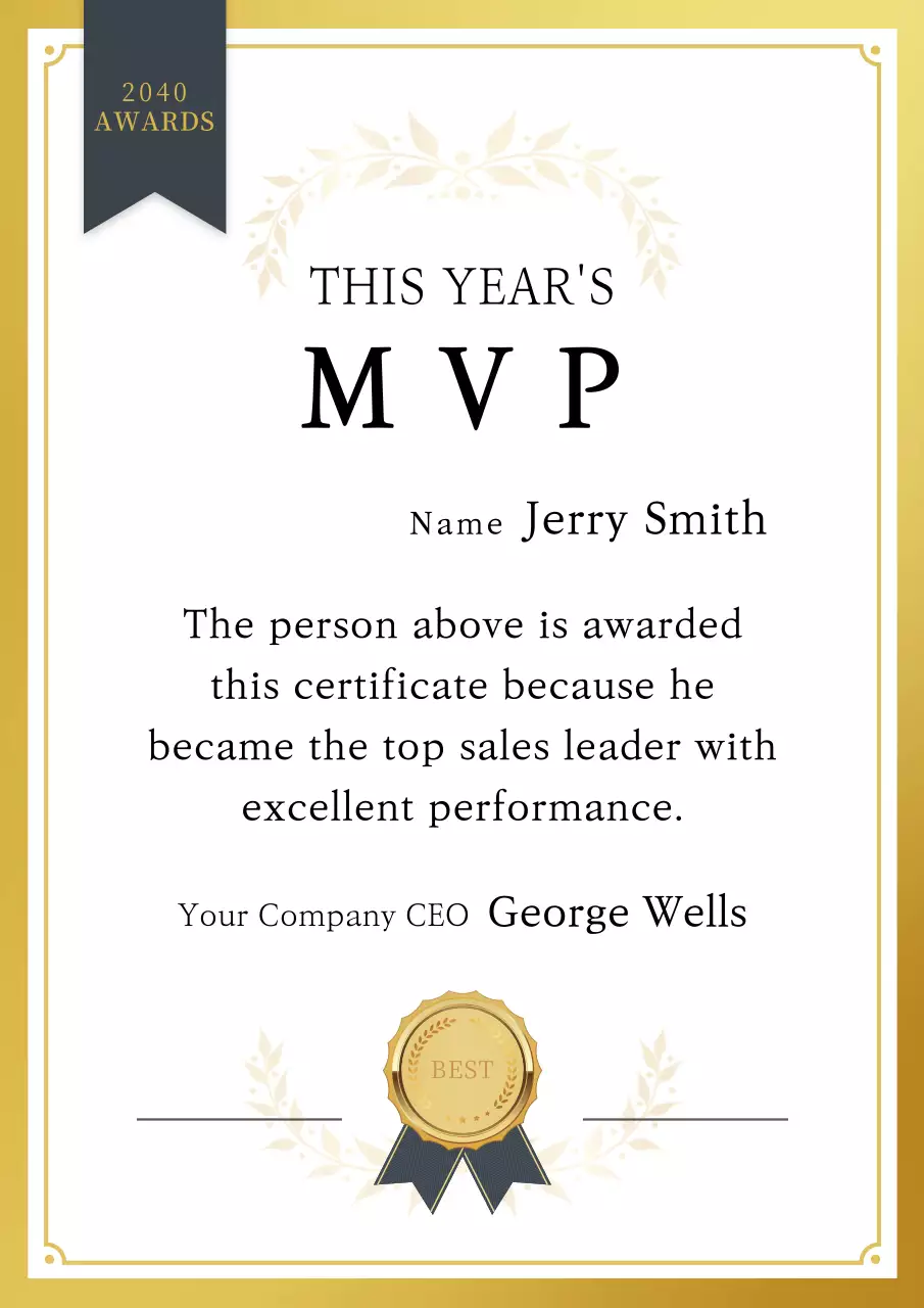 Gold Elegant Mvp Certificate Poster