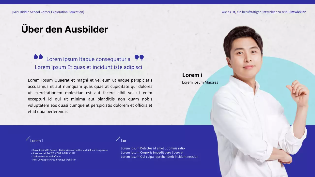 Ausbildung für blau getönte Entwickler zur Berufsfindung