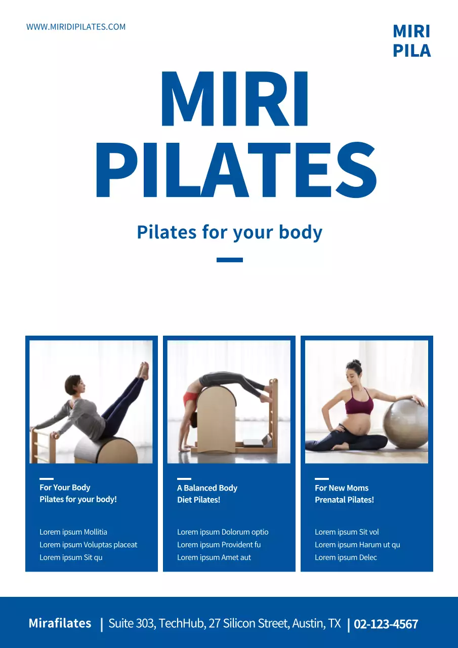 Blue Modern Pilates Promotion Poster