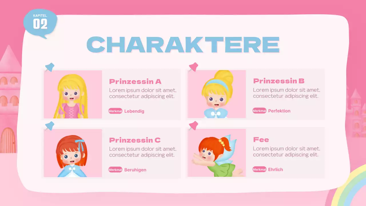 Eine niedliche rosa Prinzessin, ein Märchen, Schauspielunterricht