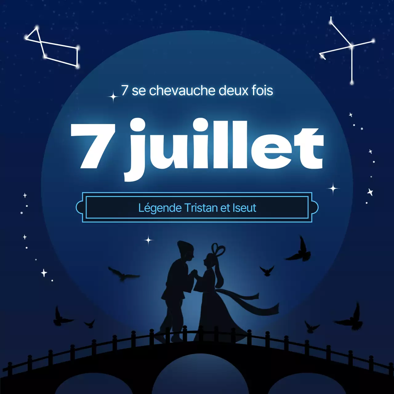 Un concept de ciel étoilé bleu marine et bleu clair pour le 7 juillet