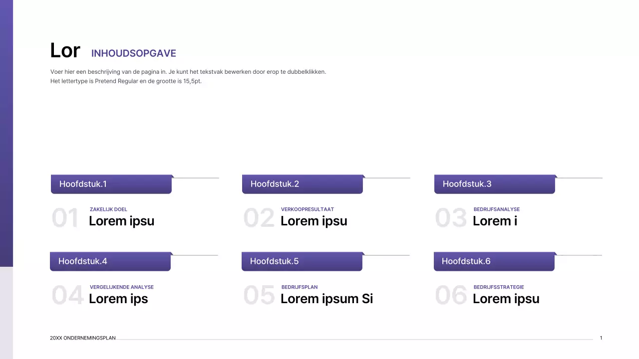 Presentatiepakket ondernemingsplan met paars verloop indexconcept
