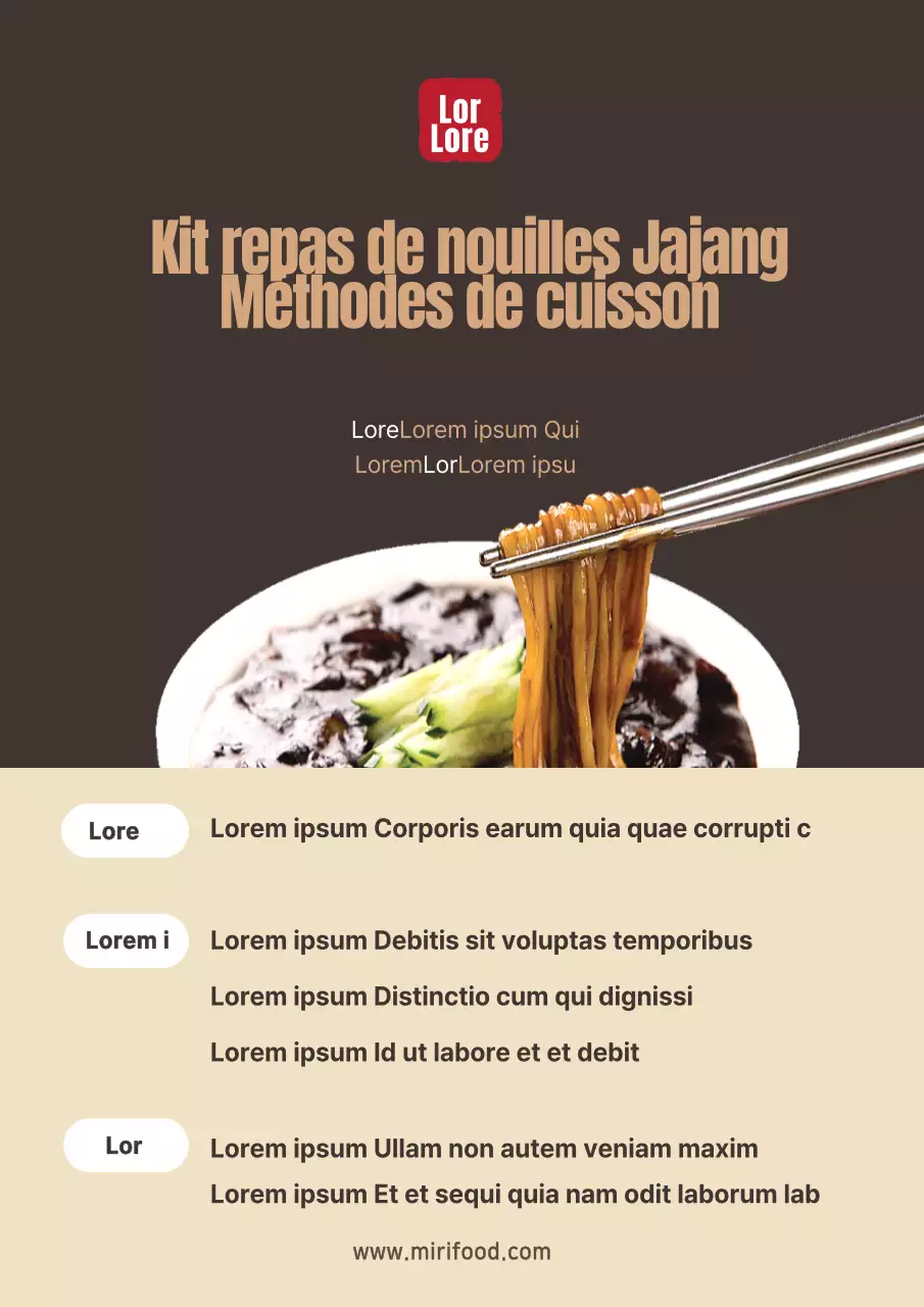 Affiche d'instructions pour la préparation de ramen simples en couleur marron