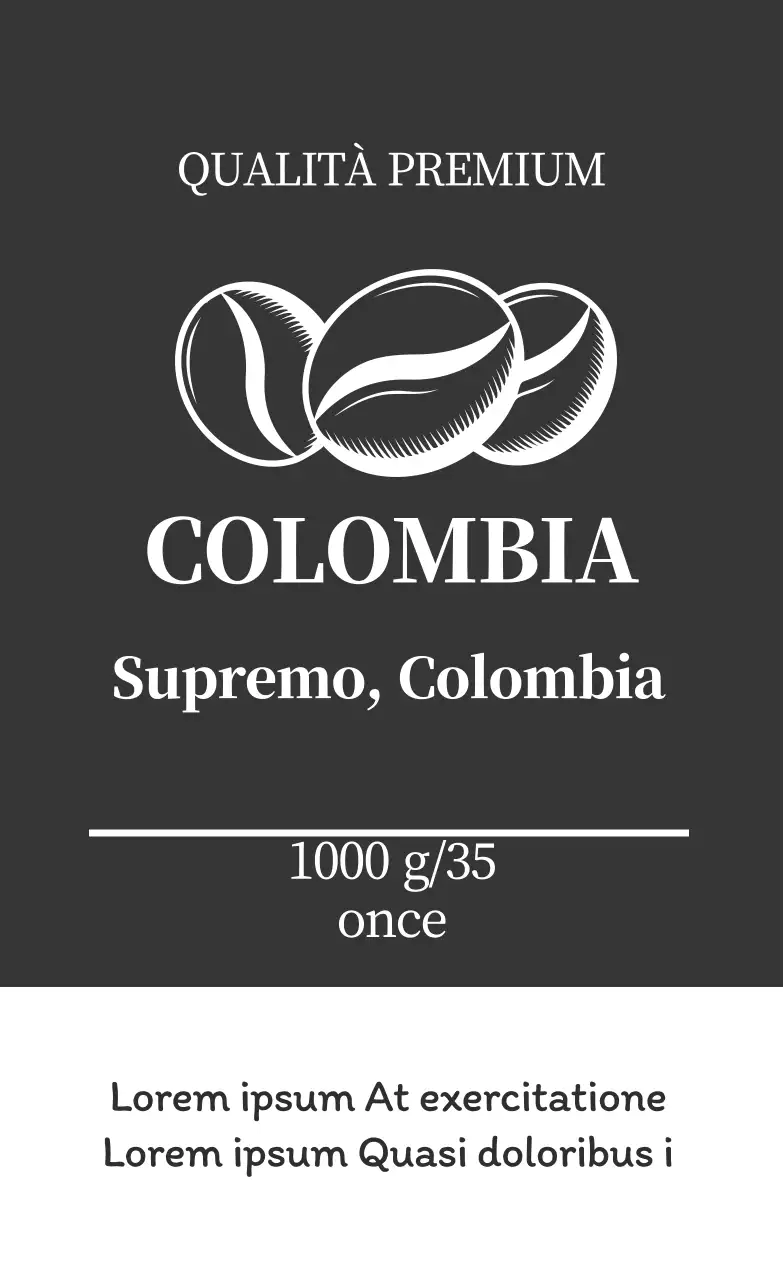 Etichetta pulita di chicchi di caffè con illustrazione grigia