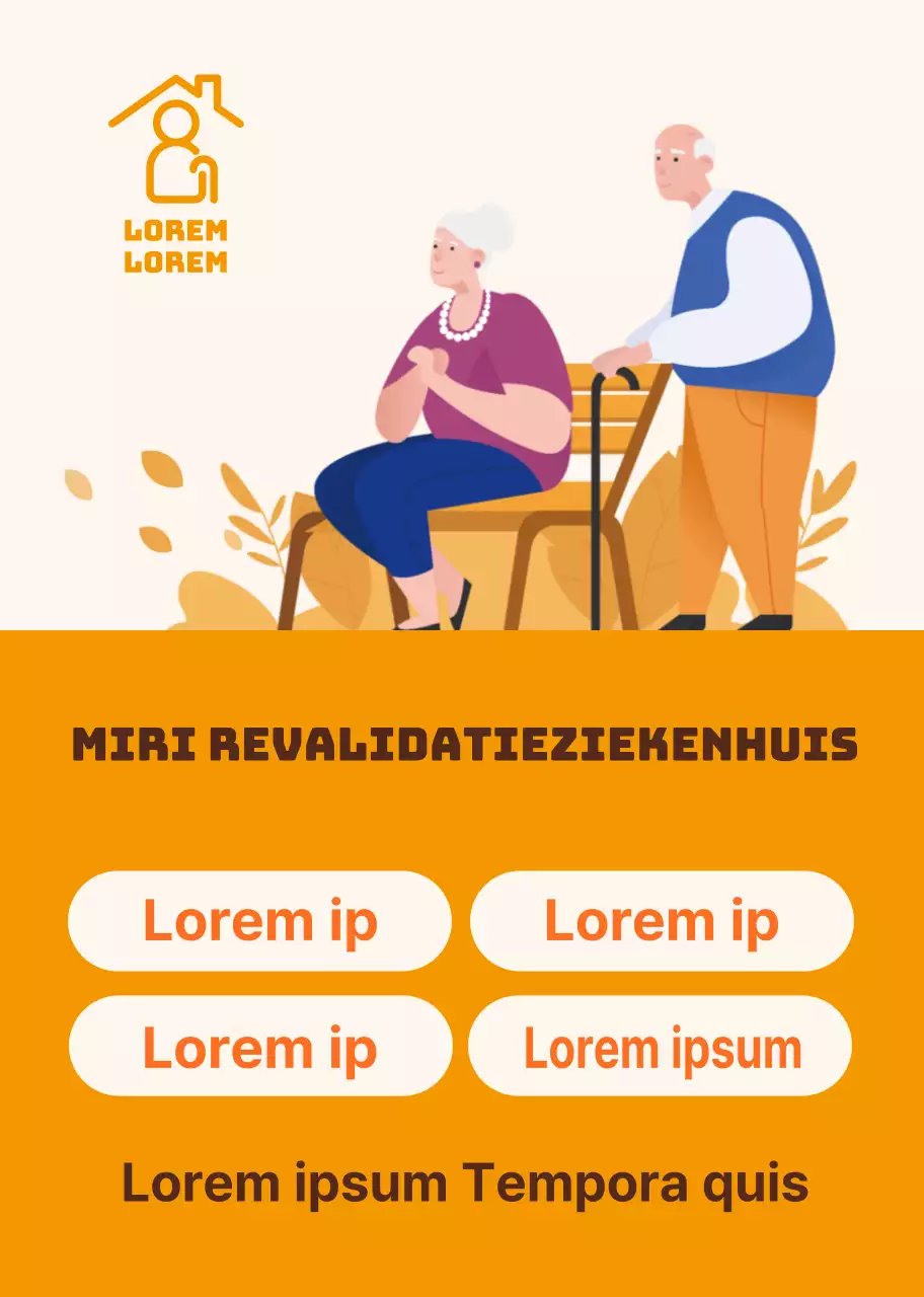 Oranje warme illustratie van een welzijnscentrum voor senioren