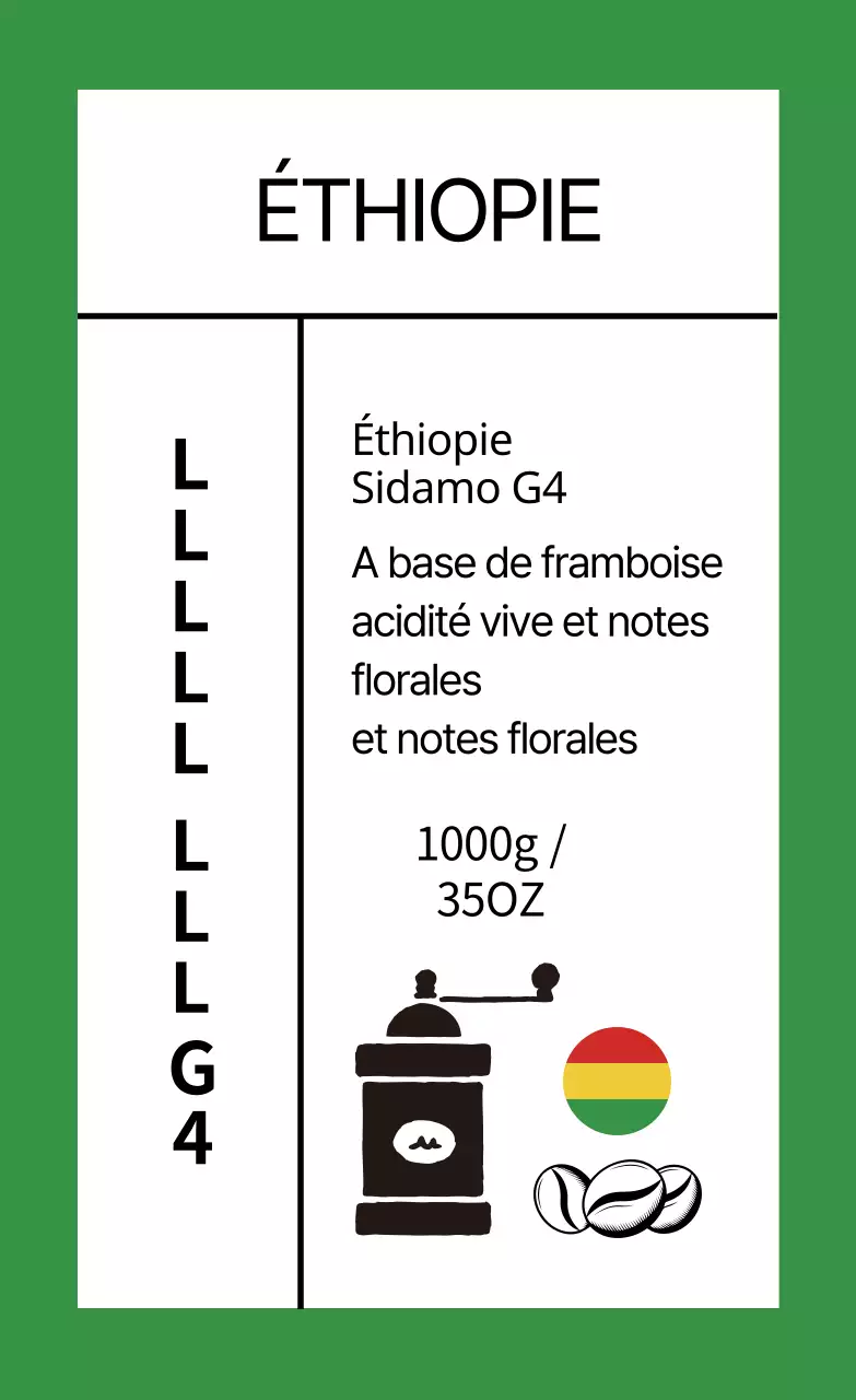 Étiquette de grain de café propre avec illustration verte