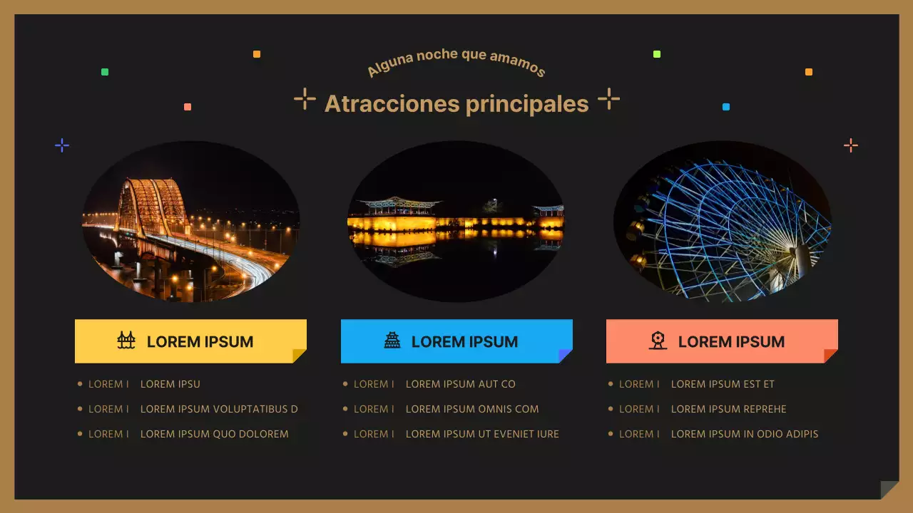 Un simpático guía turístico nocturno negro y colorido